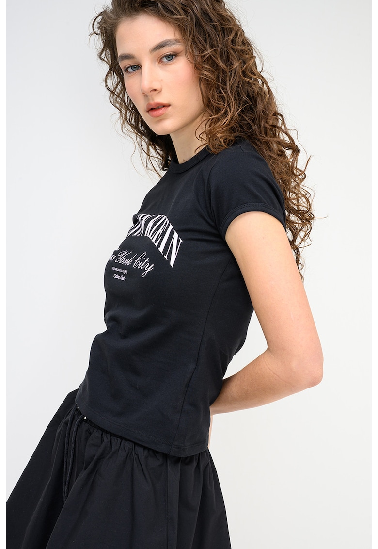 Tricou slim fit cu logo - Alb/Negru