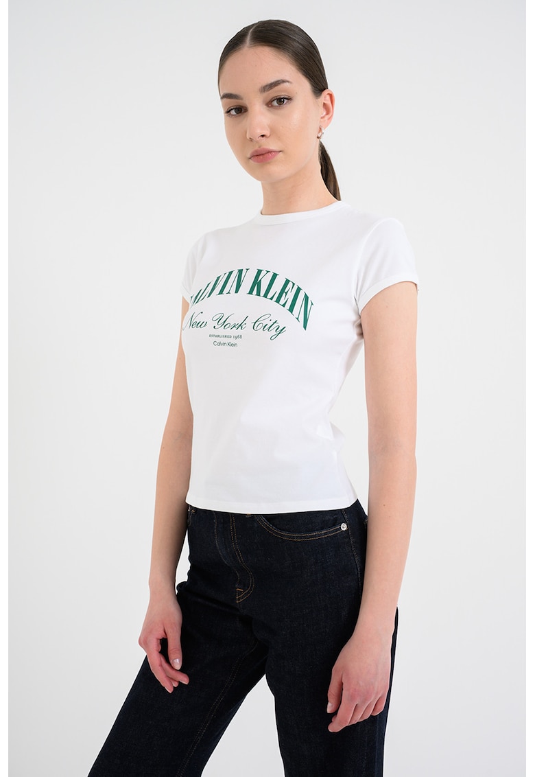 Tricou slim fit cu logo - Alb murdar