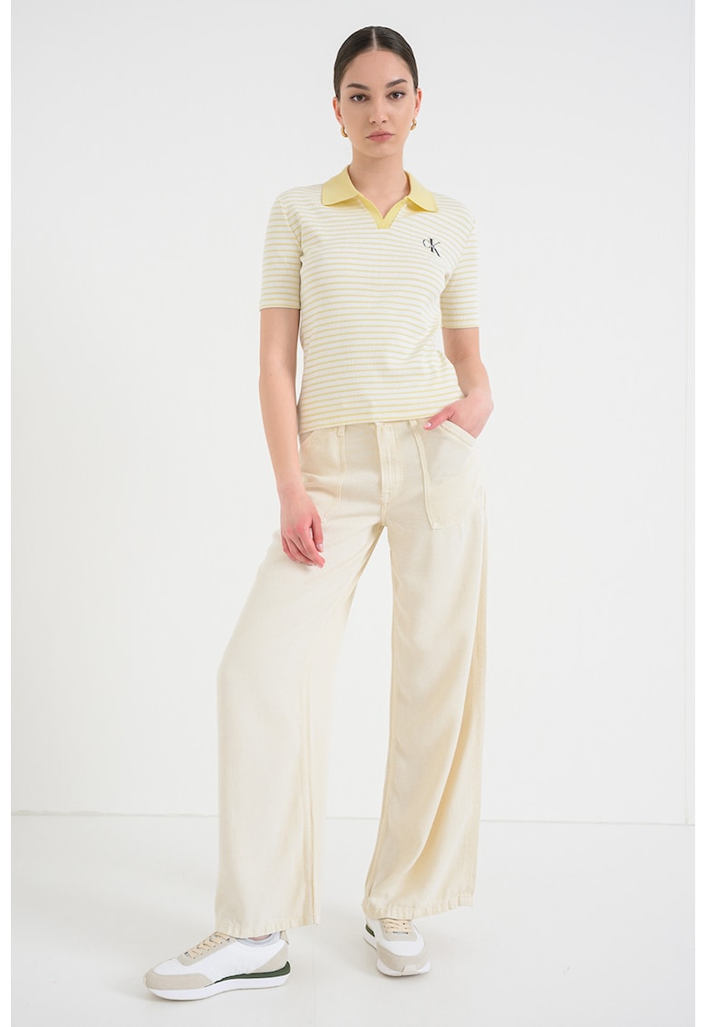 Tricou polo in dungi - Galben pastel