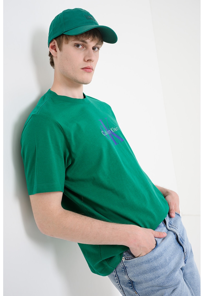 Tricou din bumbac cu imprimeu logo - Verde iarba
