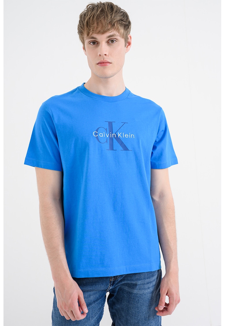 Tricou din bumbac cu imprimeu logo - Albastru