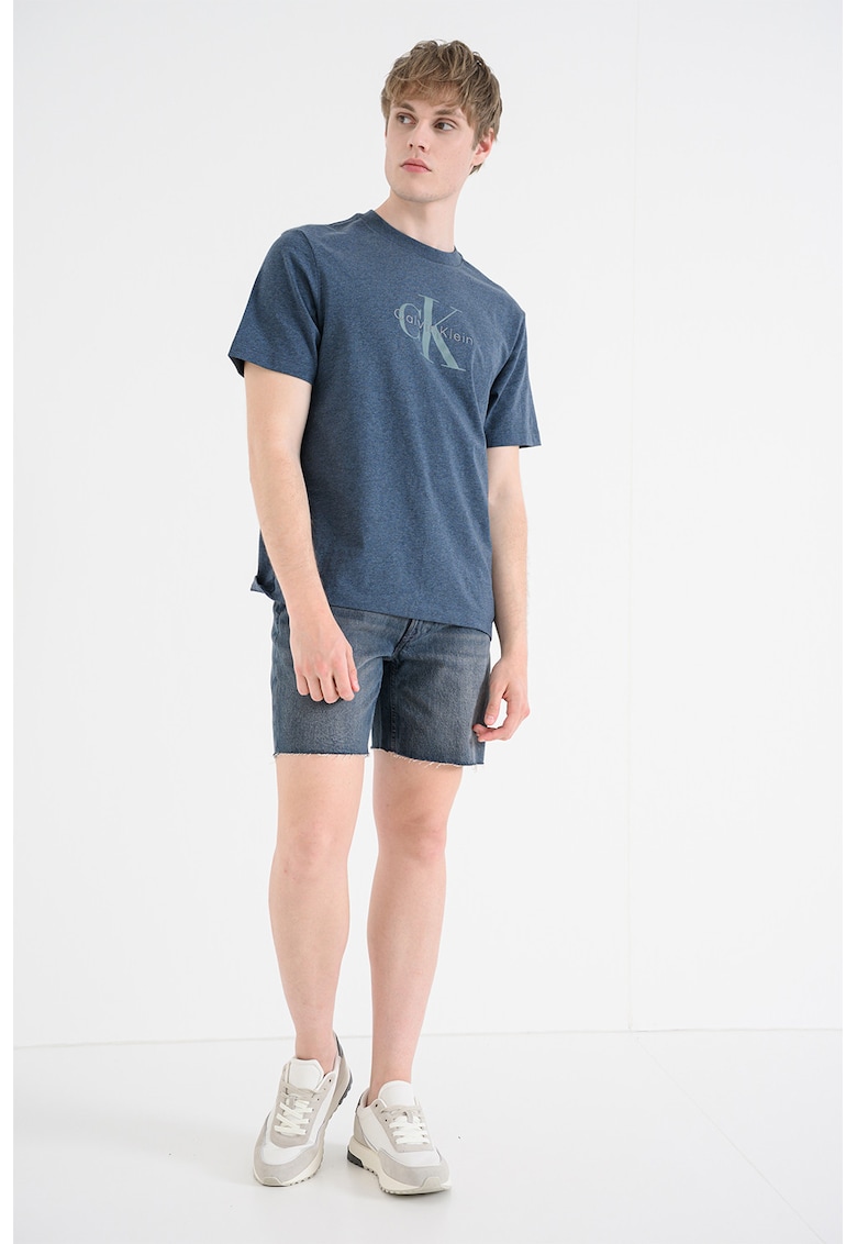 Tricou din bumbac cu imprimeu logo - Albastru prafuit