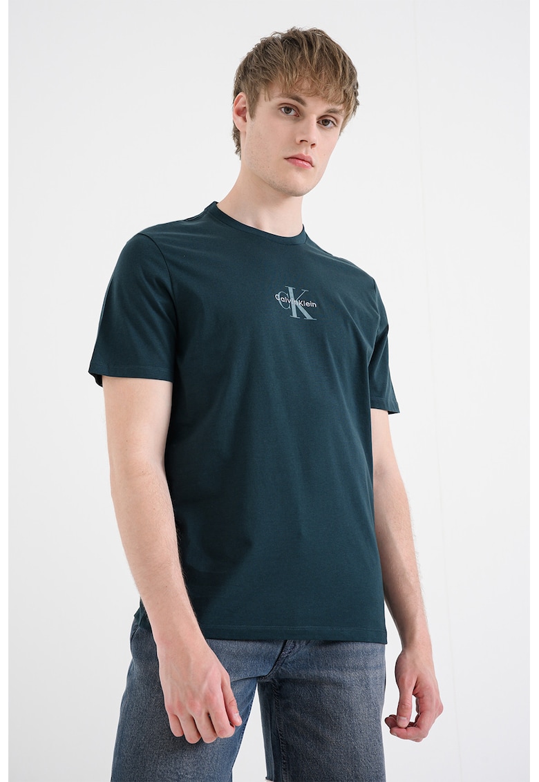 Tricou cu decolteu la baza gatului si logo - Verde englez