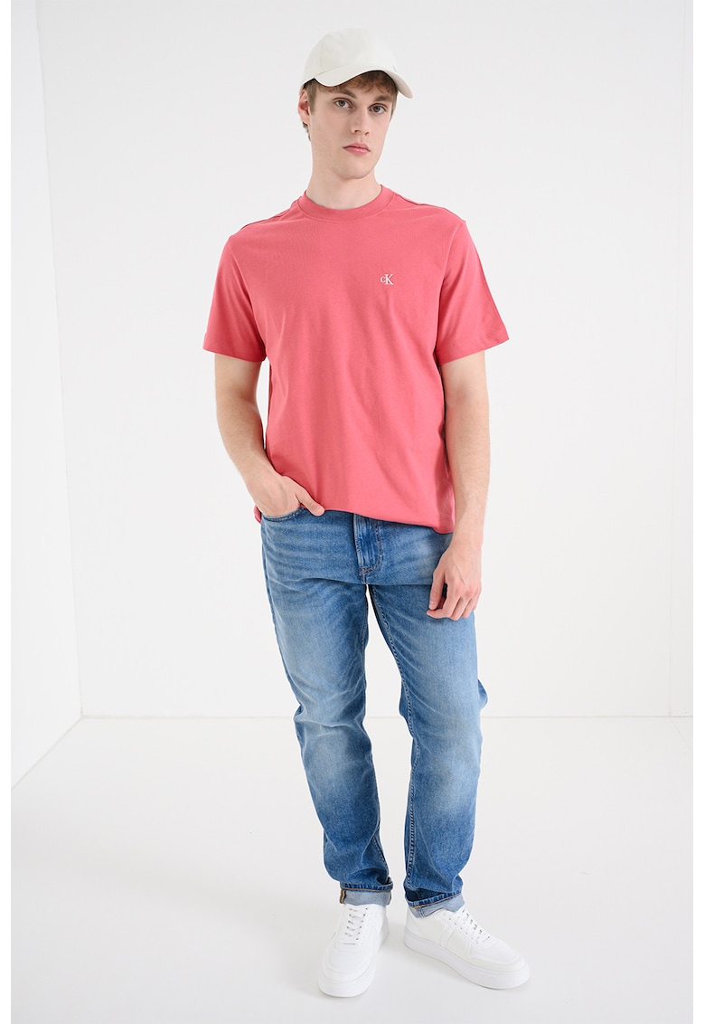 Tricou din bumbac cu decolteu la baza gatului - Roz stins