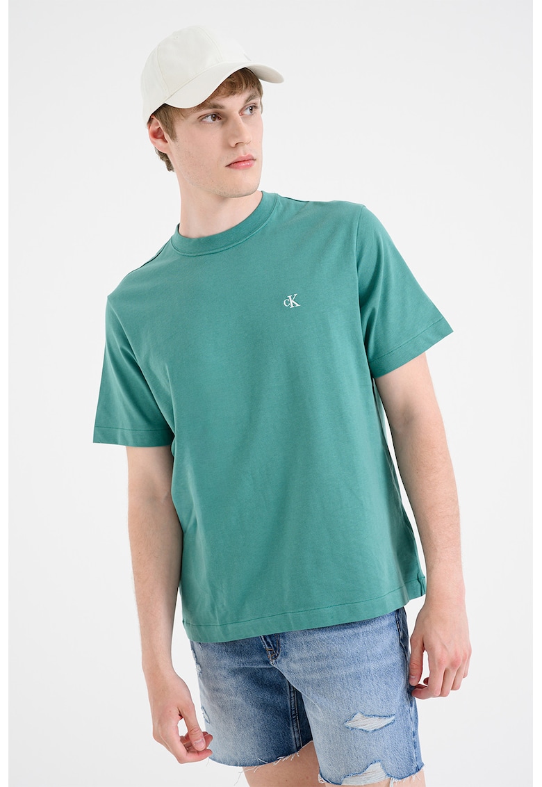 Tricou din bumbac cu decolteu la baza gatului - Verde