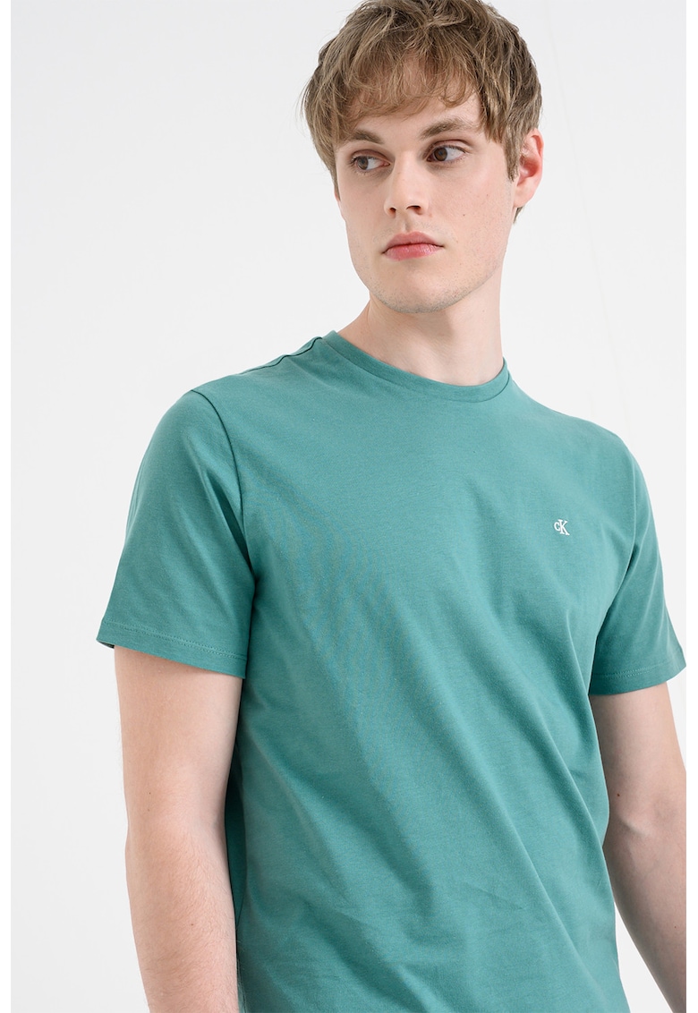 Tricou din bumbac cu decolteu la baza gatului - Verde irlandez