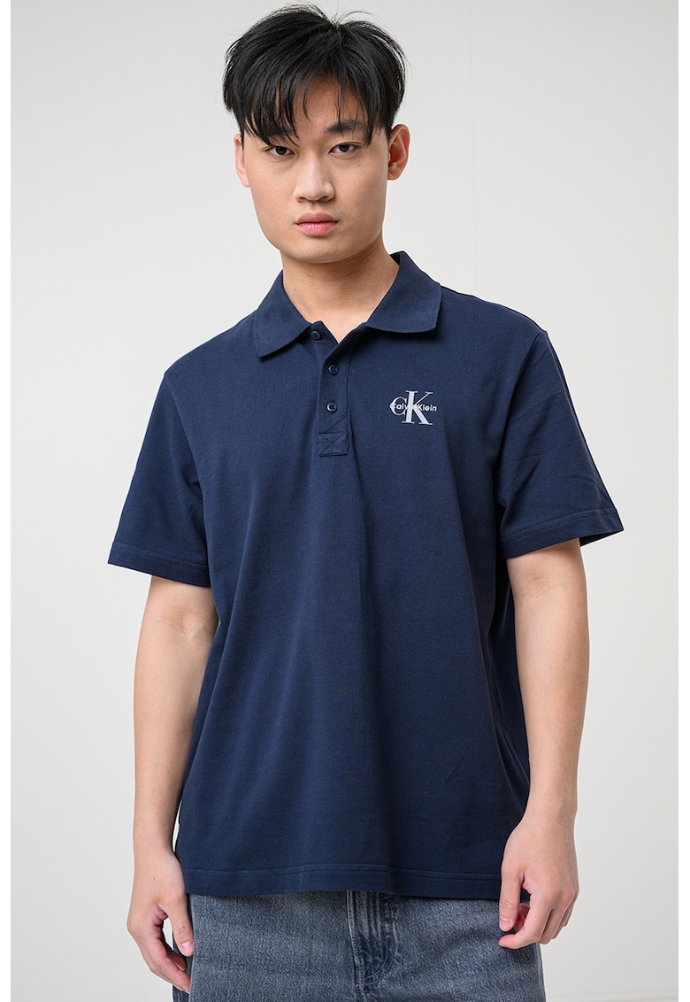 Tricou polo lejer din bumbac pique - Albastru ultramarin