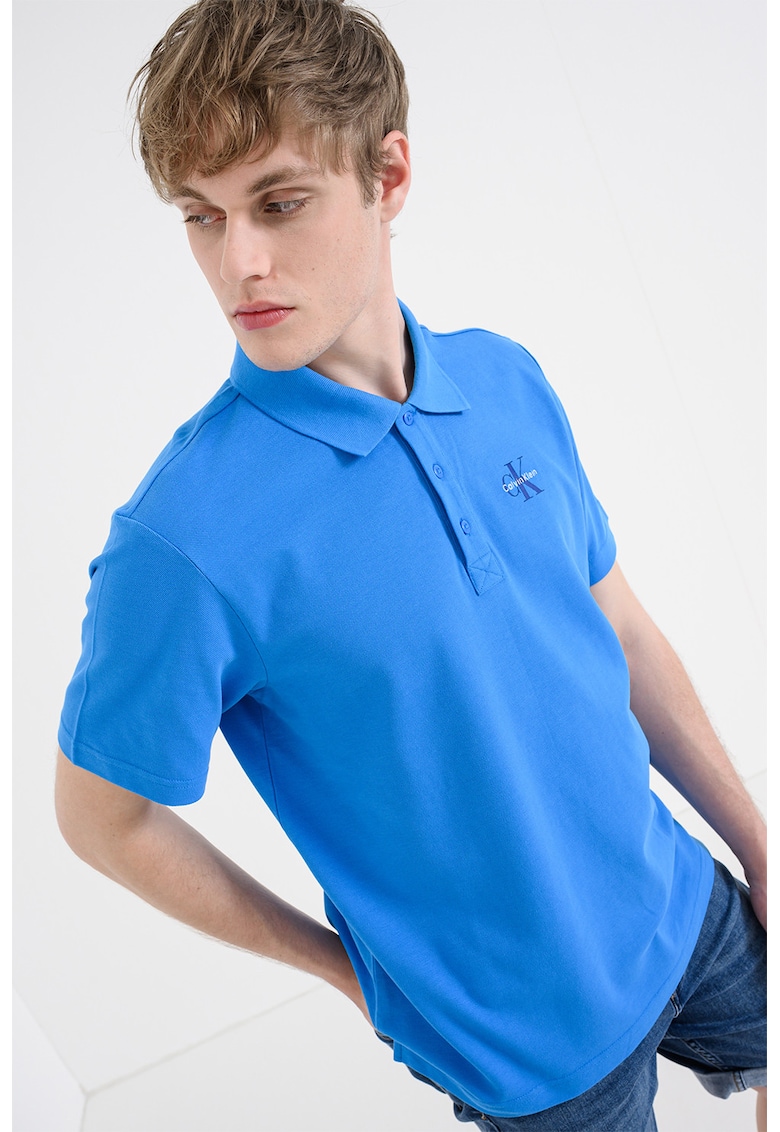 Tricou polo lejer din bumbac pique - Albastru