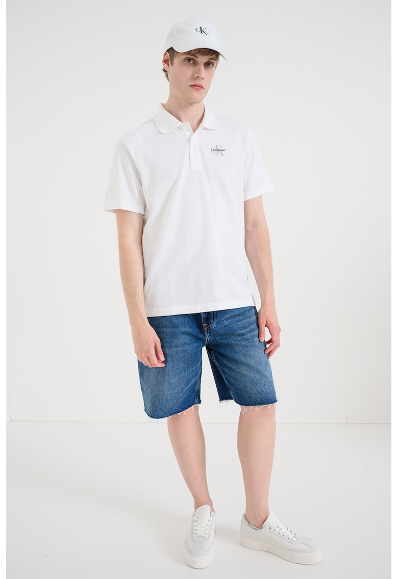 Tricou polo lejer din bumbac pique - Alb