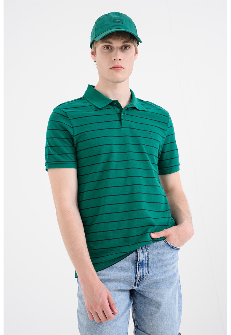 Tricou polo cu model cu dungi - Verde