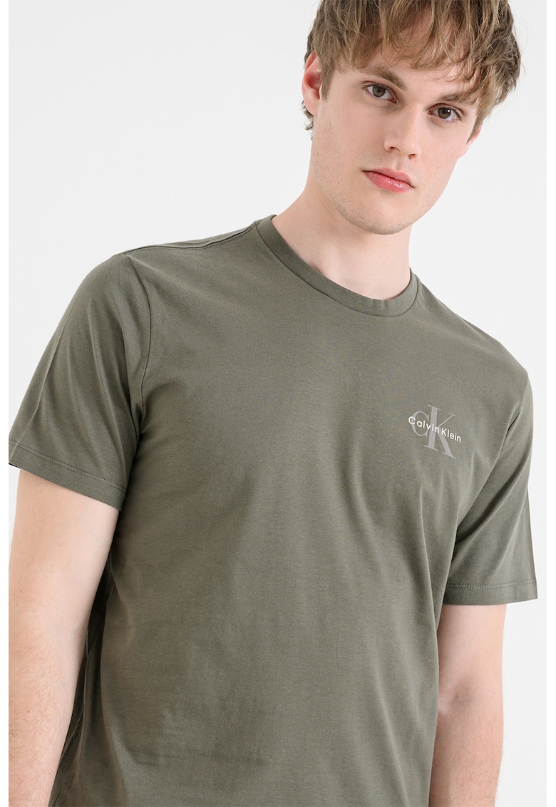 Tricou regular fit cu imprimeu logo - Verde masliniu