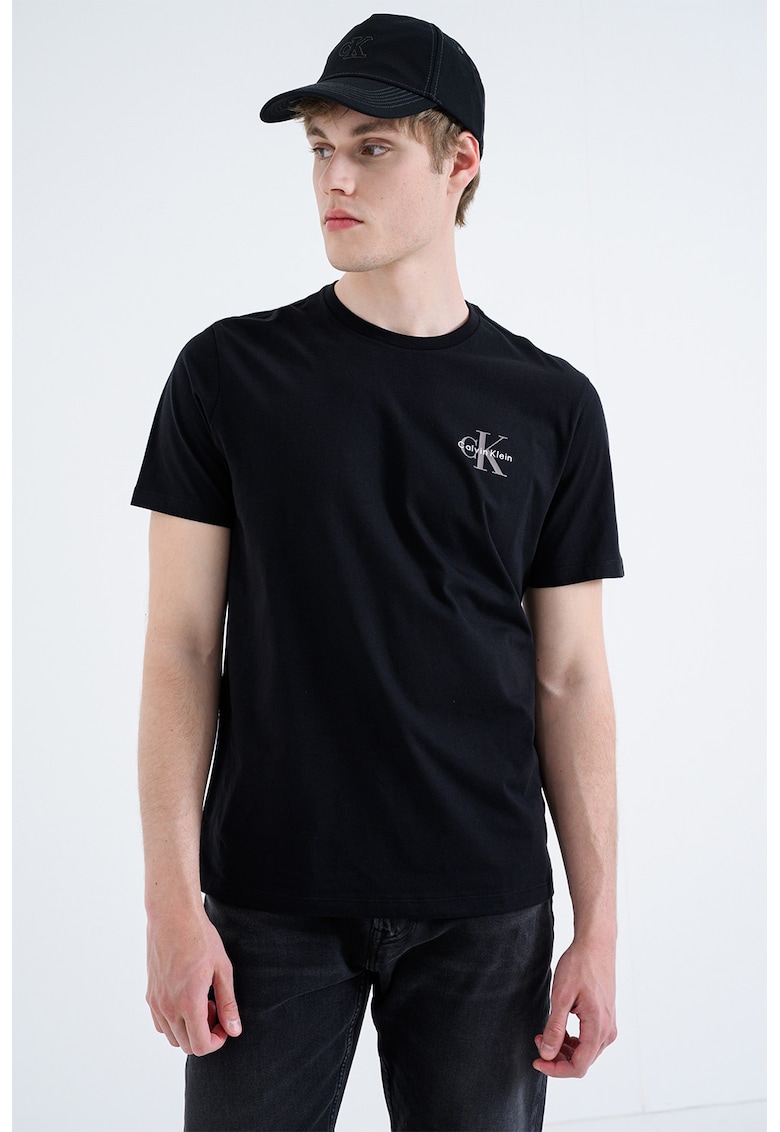 Tricou regular fit cu imprimeu logo - Negru