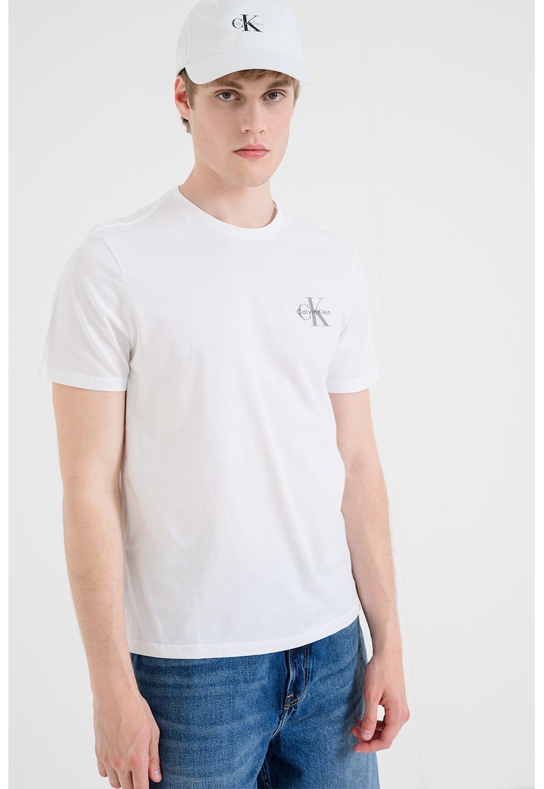 Tricou regular fit cu imprimeu logo - Alb