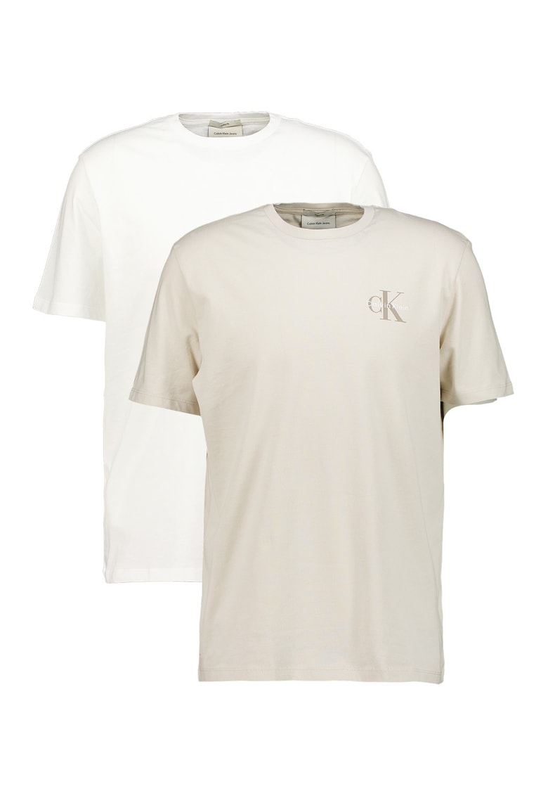 Set de tricou de bumbac cu imprimeu logo - 2 piese - Alb/Bej deschis