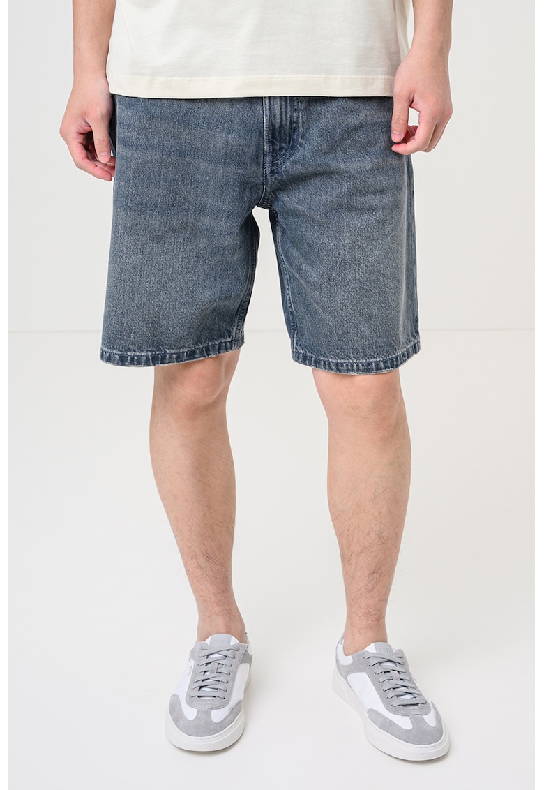Bermude din denim cu talie medie - Albastru titan