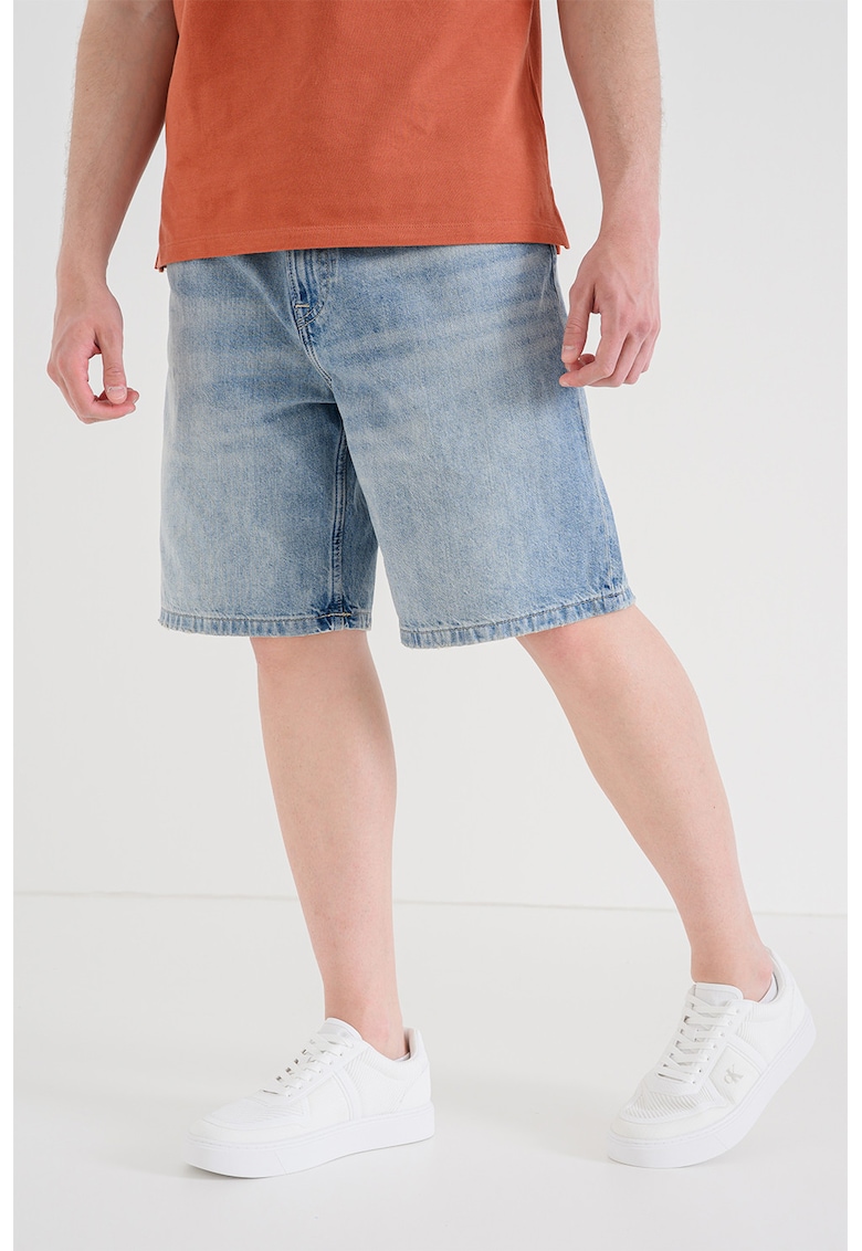 Pantaloni scurti din denim cu talie medie - Albastru deschis