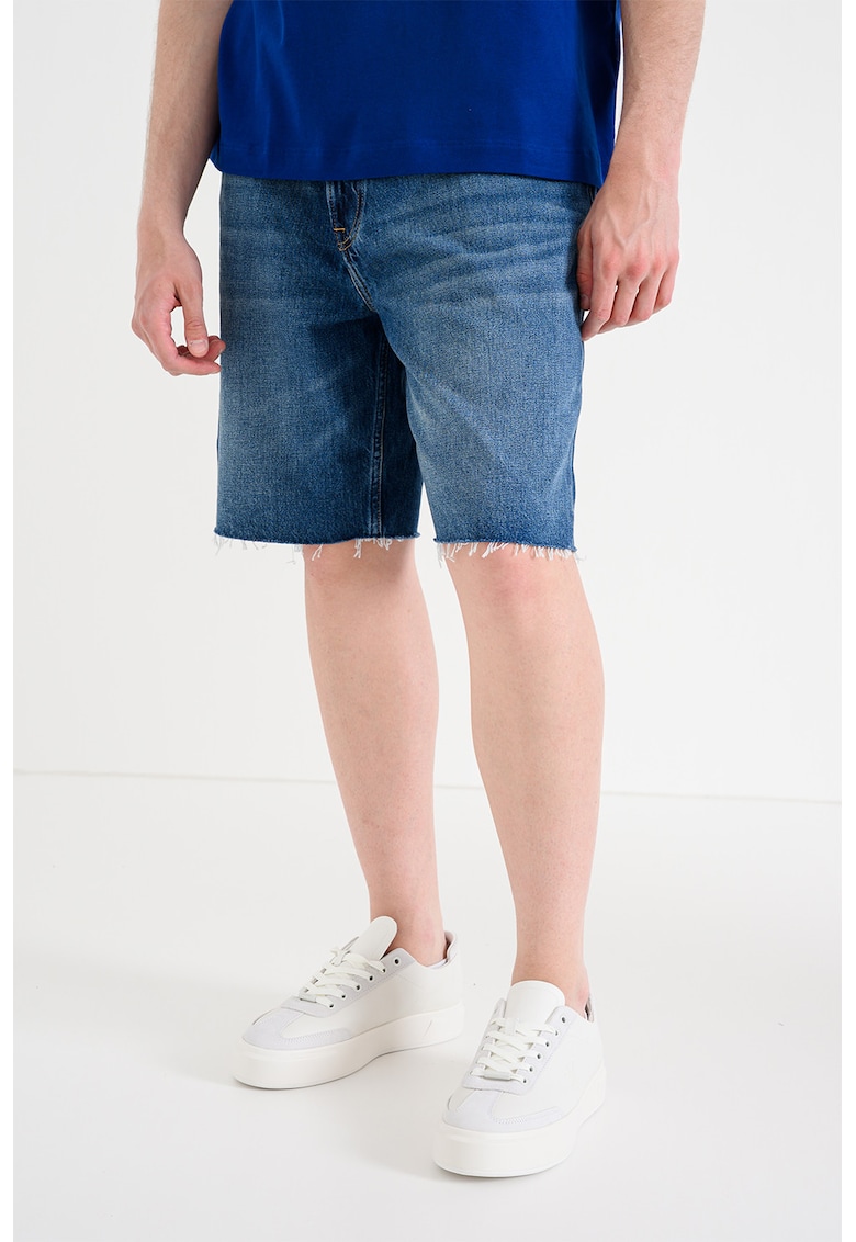 Pantaloni scurti de denim cu model cu 5 buzunare - Albastru