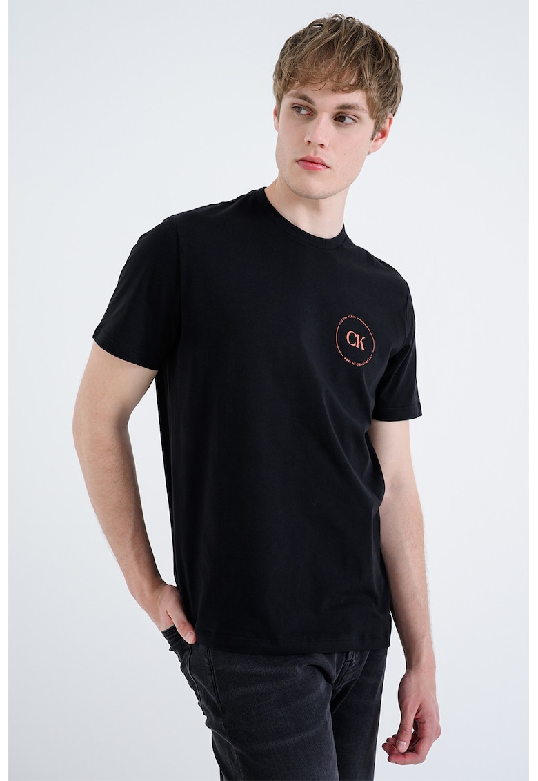 Tricou de bumbac cu buzunar pe piept - Negru
