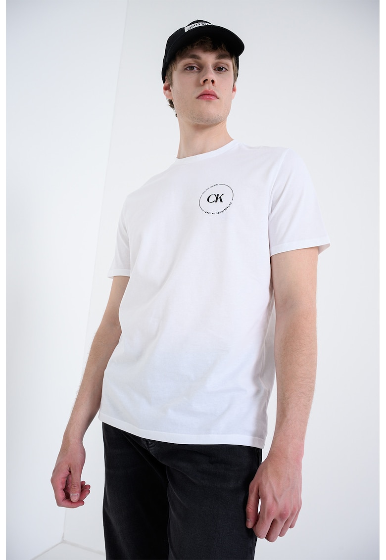 Tricou de bumbac cu buzunar pe piept - Alb