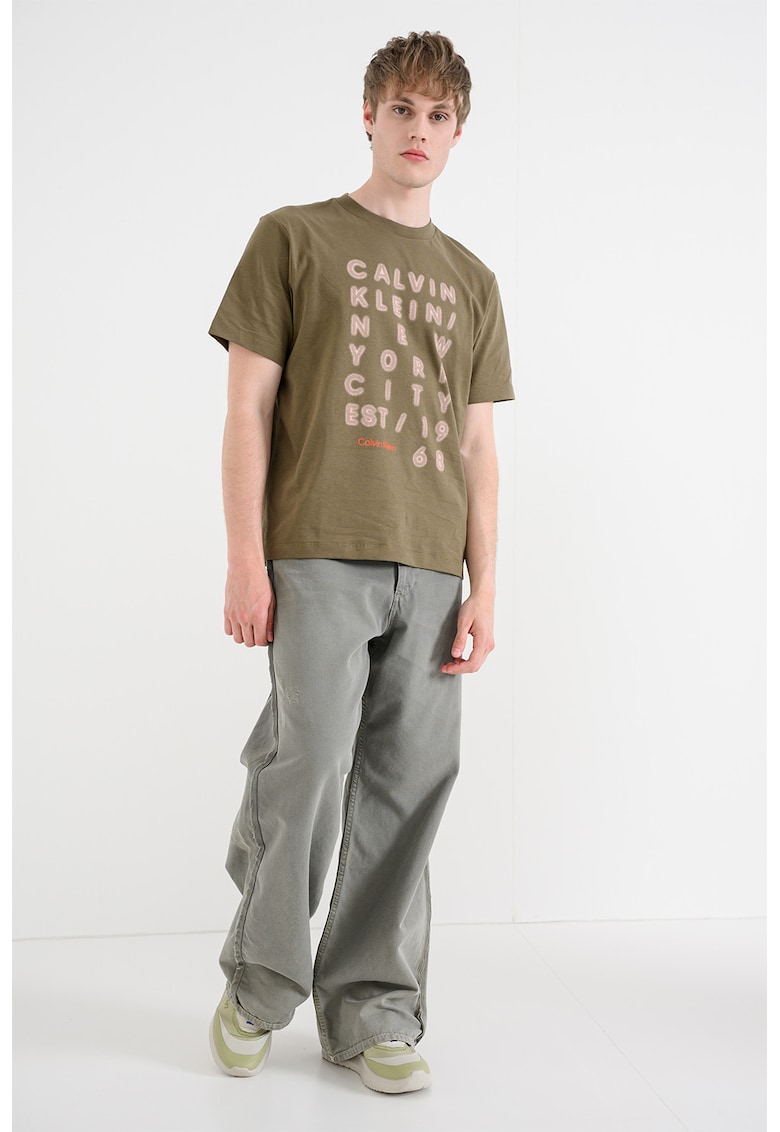 Tricou de bumbac cu imprimeu logo - Verde masliniu