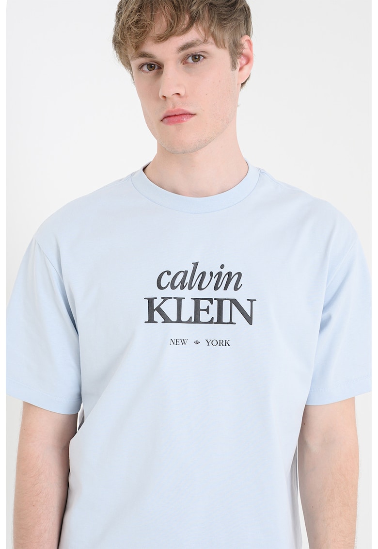 Tricou de bumbac cu imprimeu logo - Albastru glaciar