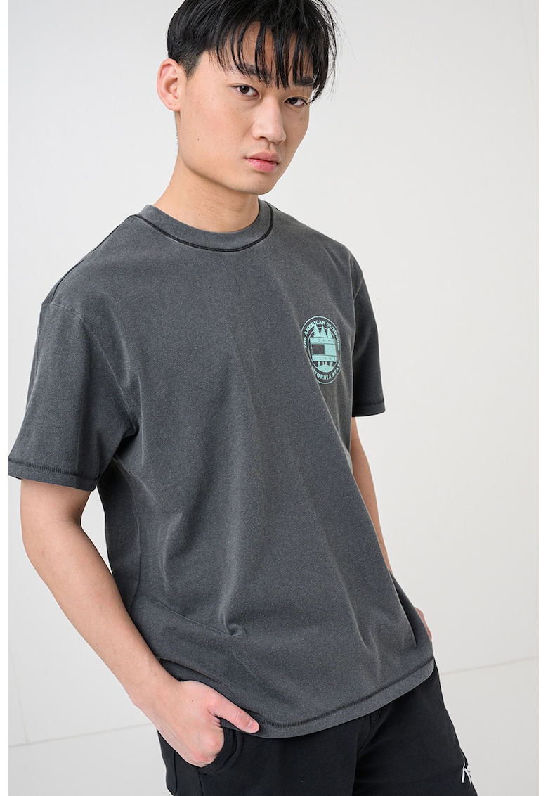 Tricou lejer din bumbac - Verde aquamarin/Gri inchis