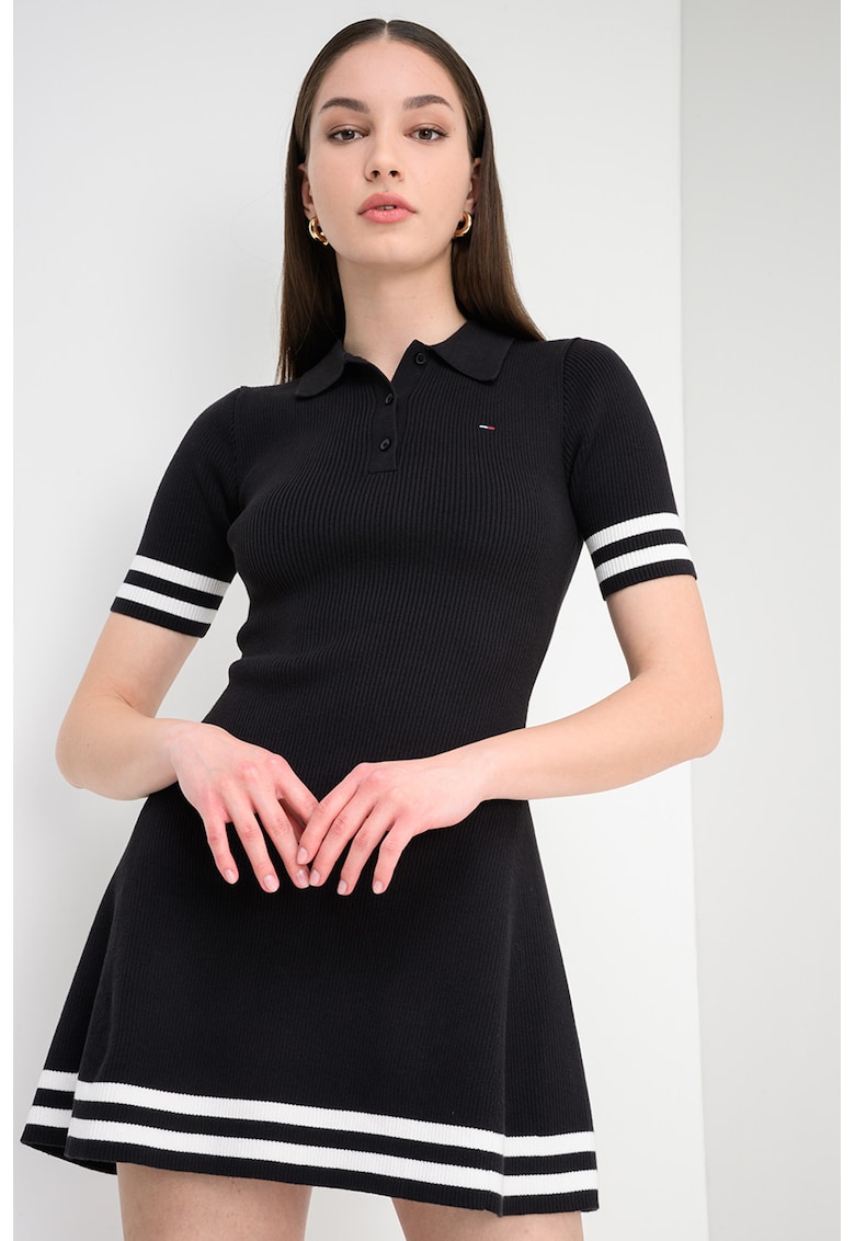 Rochie scurta din amestec de bumbac - Negru antracit