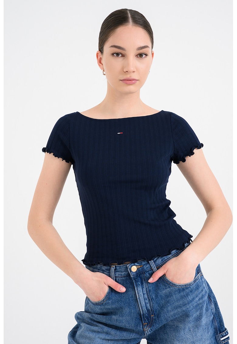 Tricou slim fit cu decolteu rotund - Albastru safir