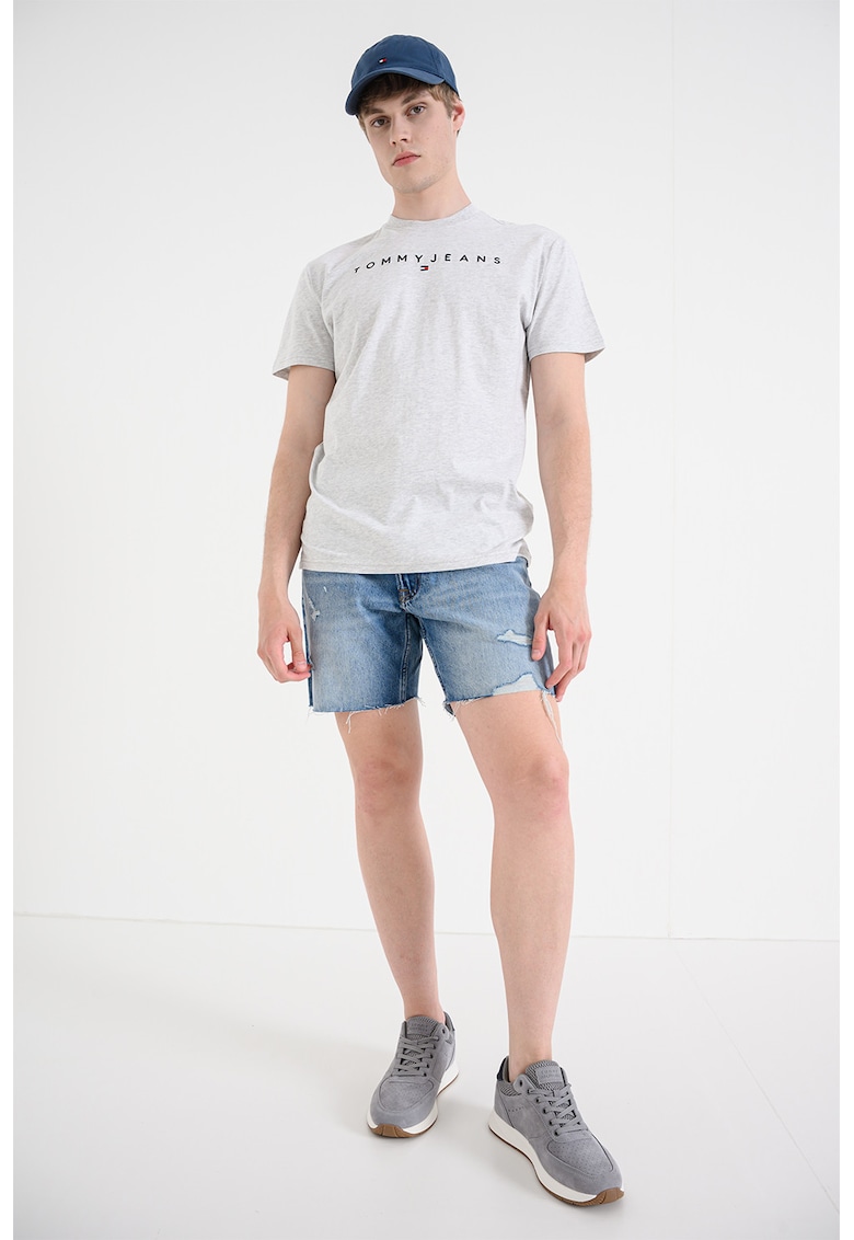 Tricou din bumbac cu logo brodat - Gri deschis