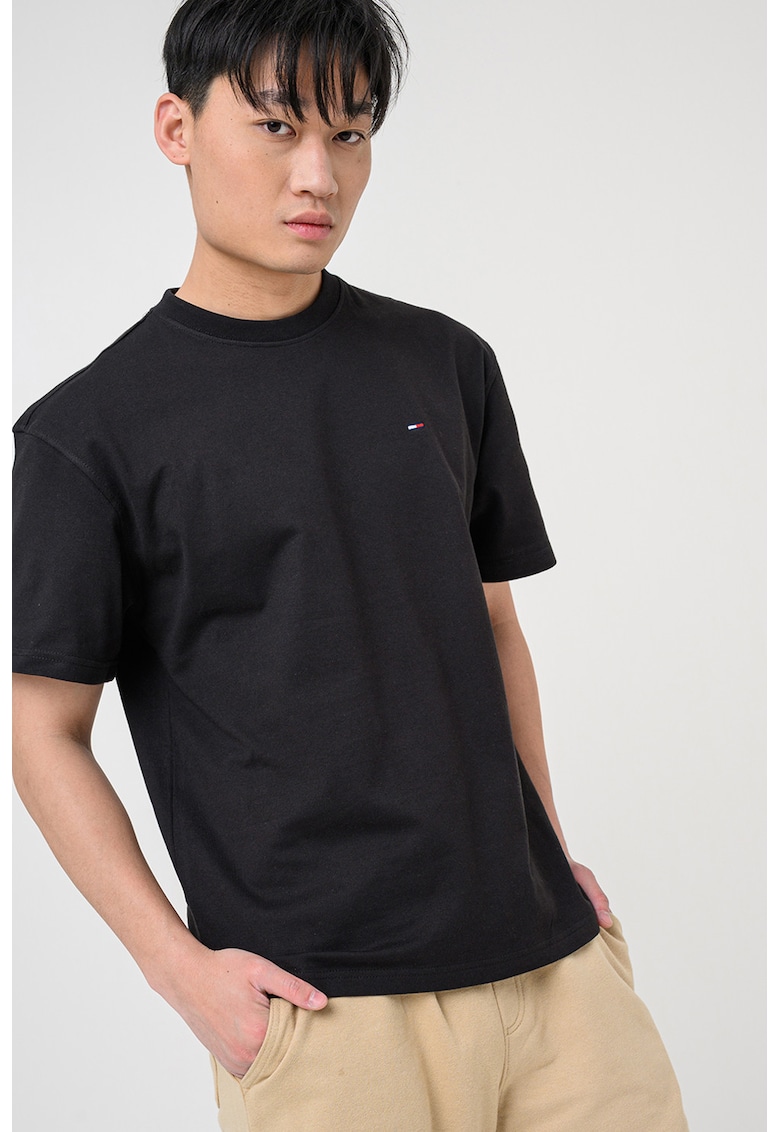 Tricou relaxed-fit cu decolteu la baza gatului - Negru stins