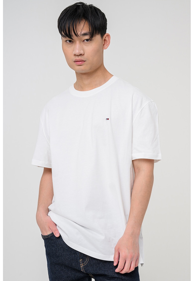 Tricou relaxed-fit cu decolteu la baza gatului - Alb