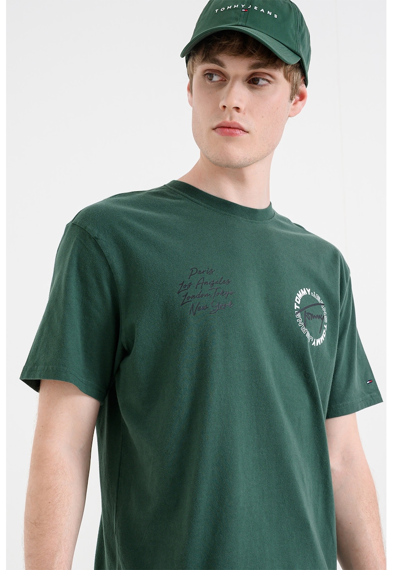 Tricou cu imprimeu grafic pe partea din spate - Verde inchis