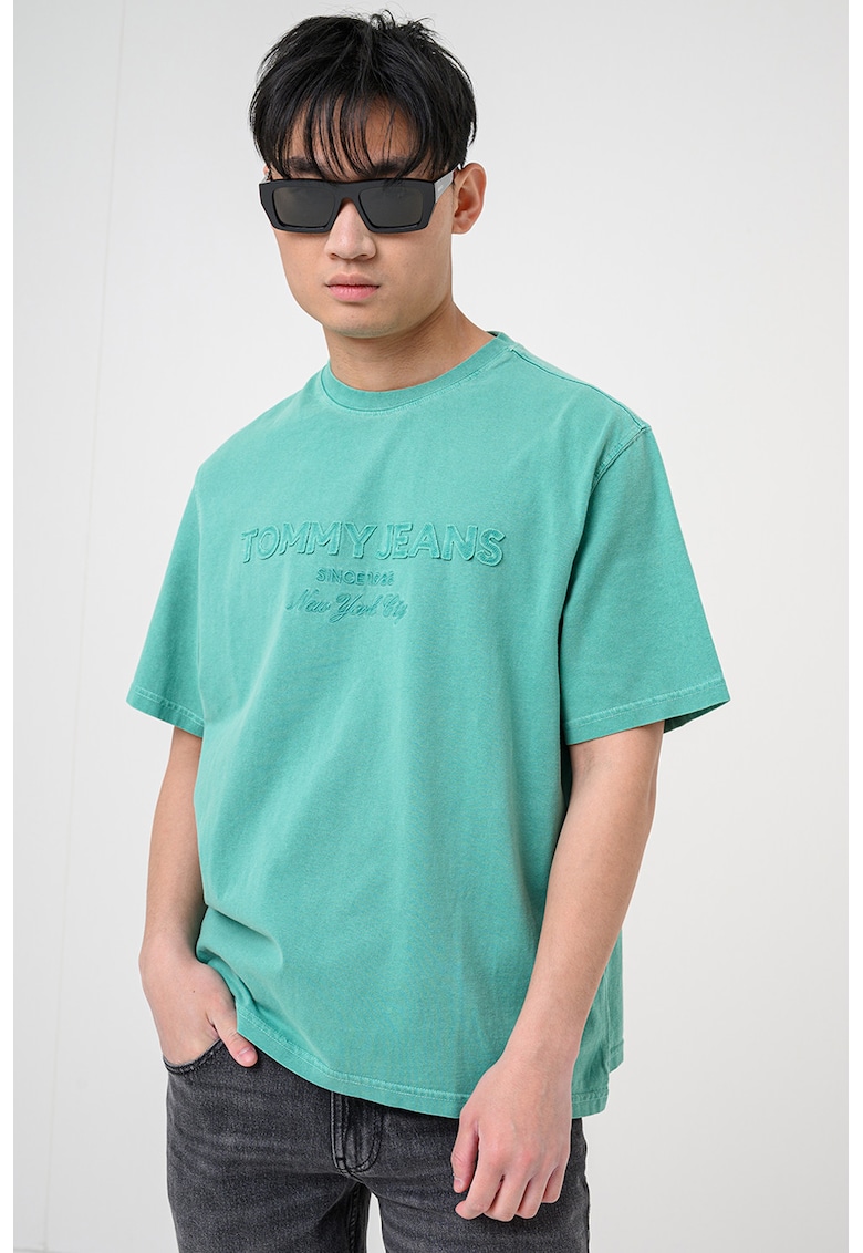 Tricou cu decolteu la baza gatului si imprimeu logo - Verde irlandez