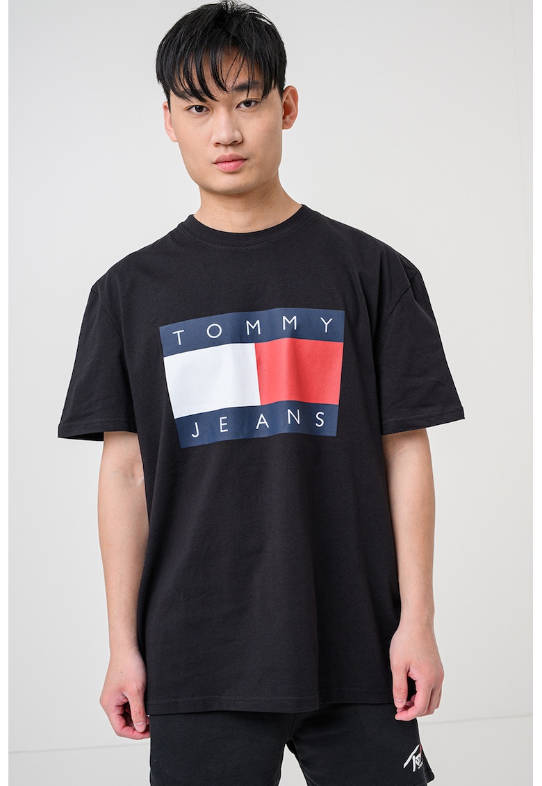 Tricou cu logo si decolteu la baza gatului - Rosu/Alb/Negru
