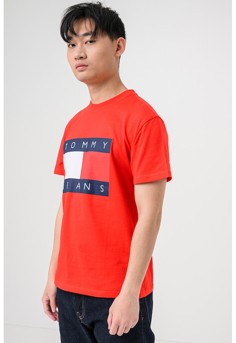 Tricou cu logo si decolteu la baza gatului - Rosu/Albastru ultramarin