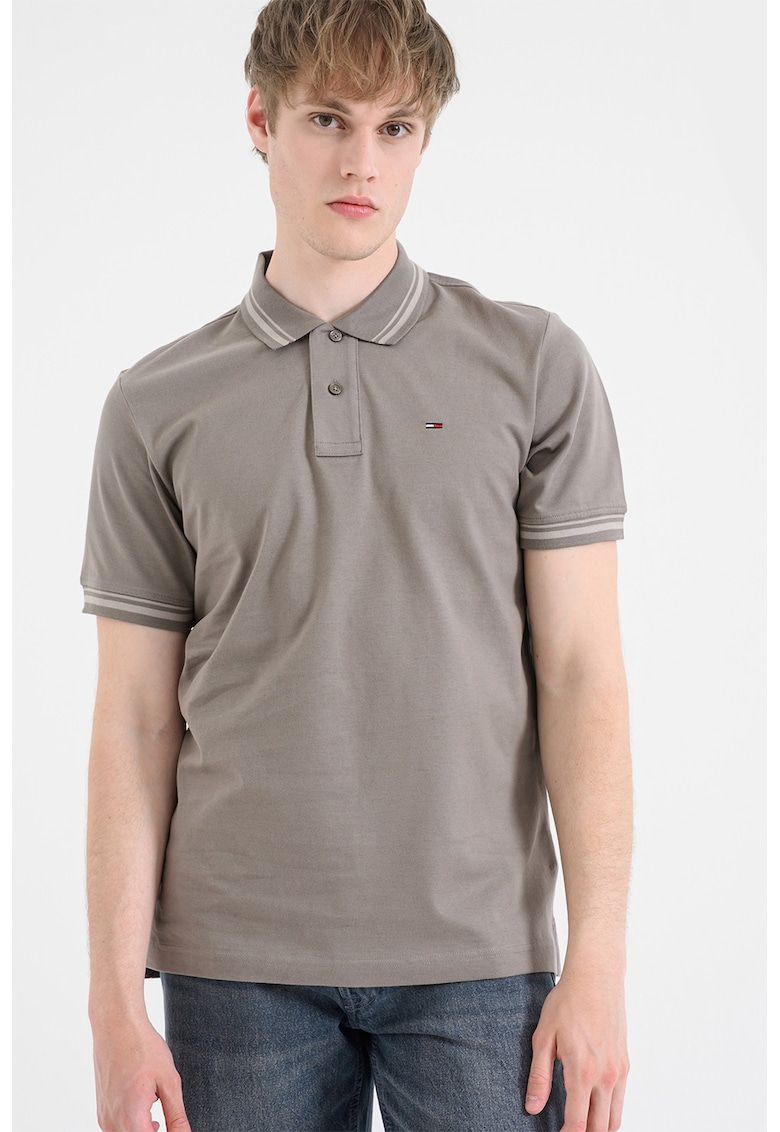 Tricou polo regular fit cu guler in dungi - Maro nisip