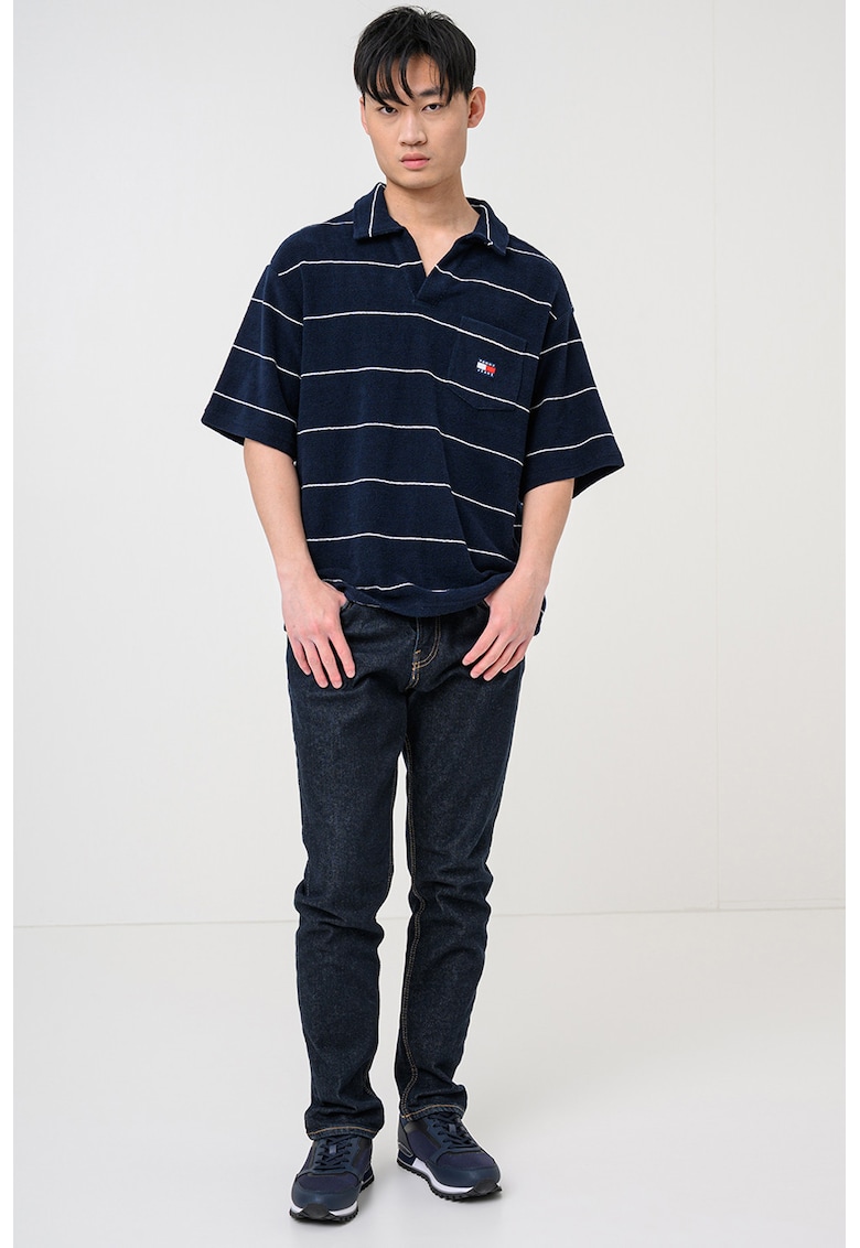 Tricou polo supradimensionat cu model in dungi - Bleumarin