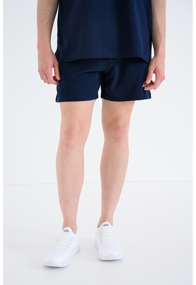 Pantaloni scurti din bumbac cu imprimeu logo - Bleumarin