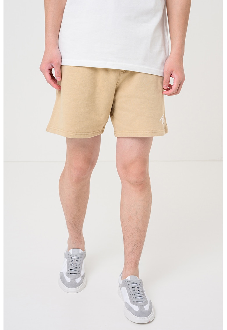 Pantaloni scurti din bumbac cu imprimeu logo - Maro camel