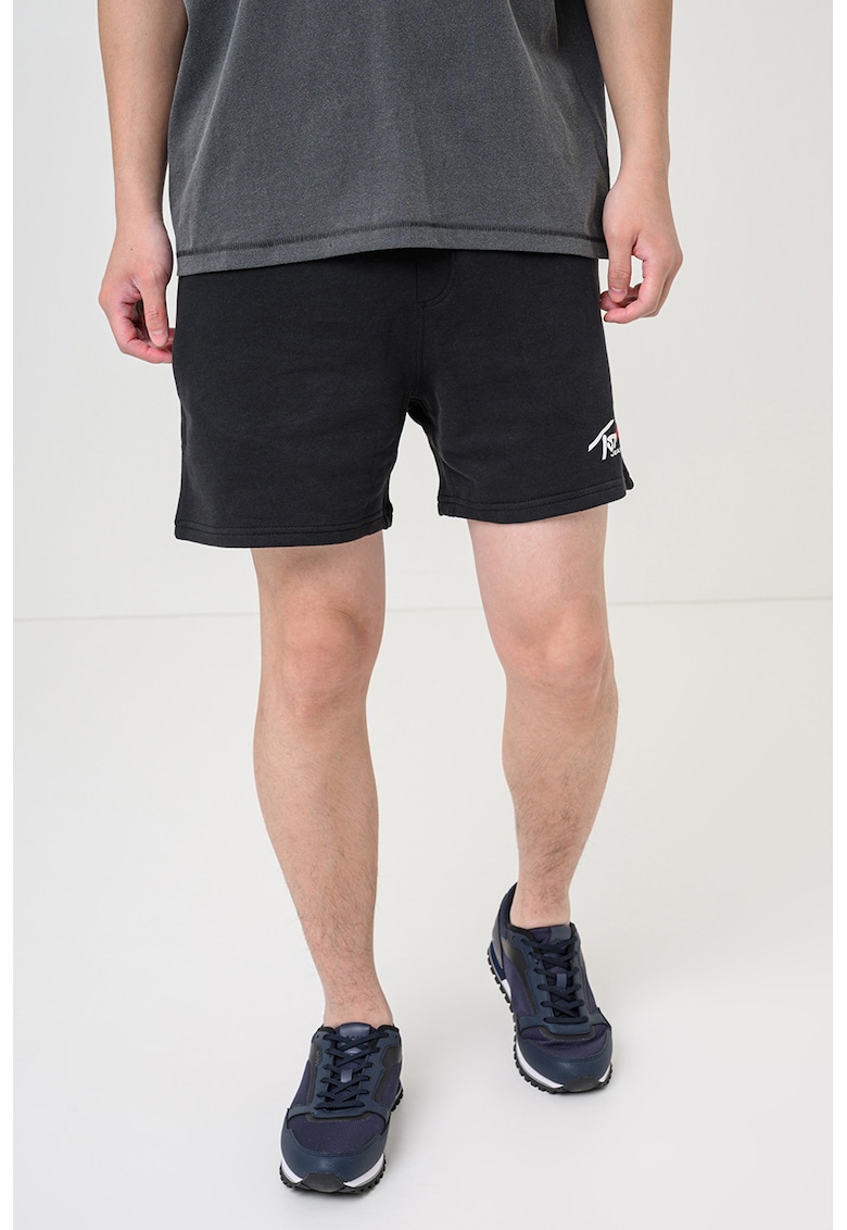 Pantaloni scurti din bumbac cu imprimeu logo - Negru
