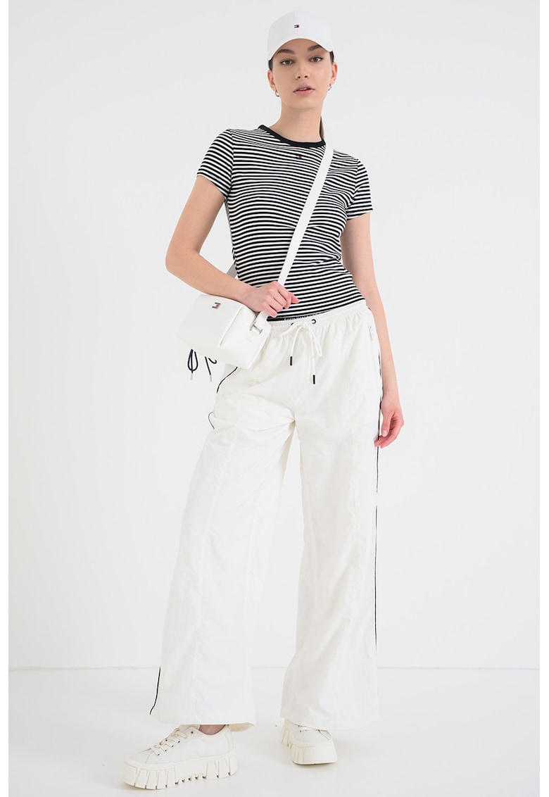 Tricou slim fit striat - Alb arctic/Negru antracit
