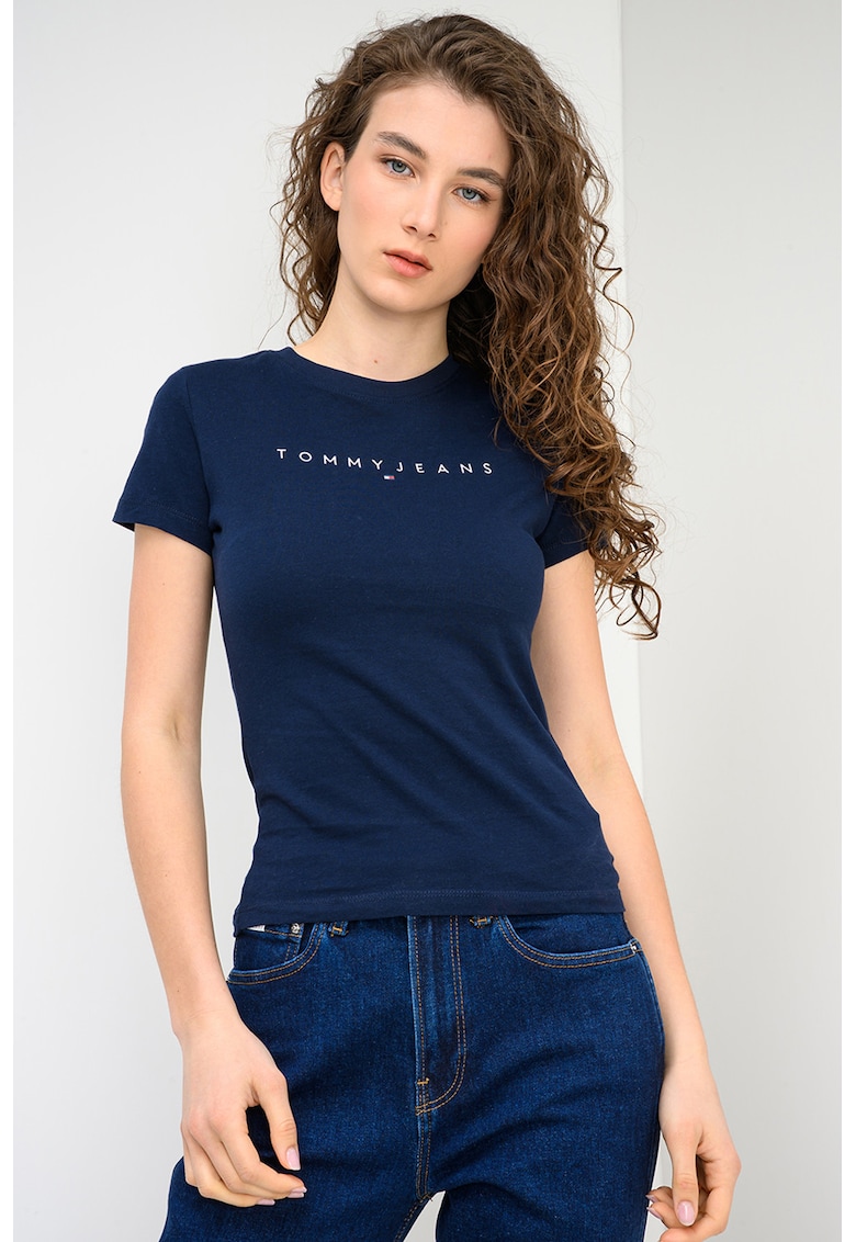 Tricou slim fit cu imprimeu logo - Albastru ultramarin