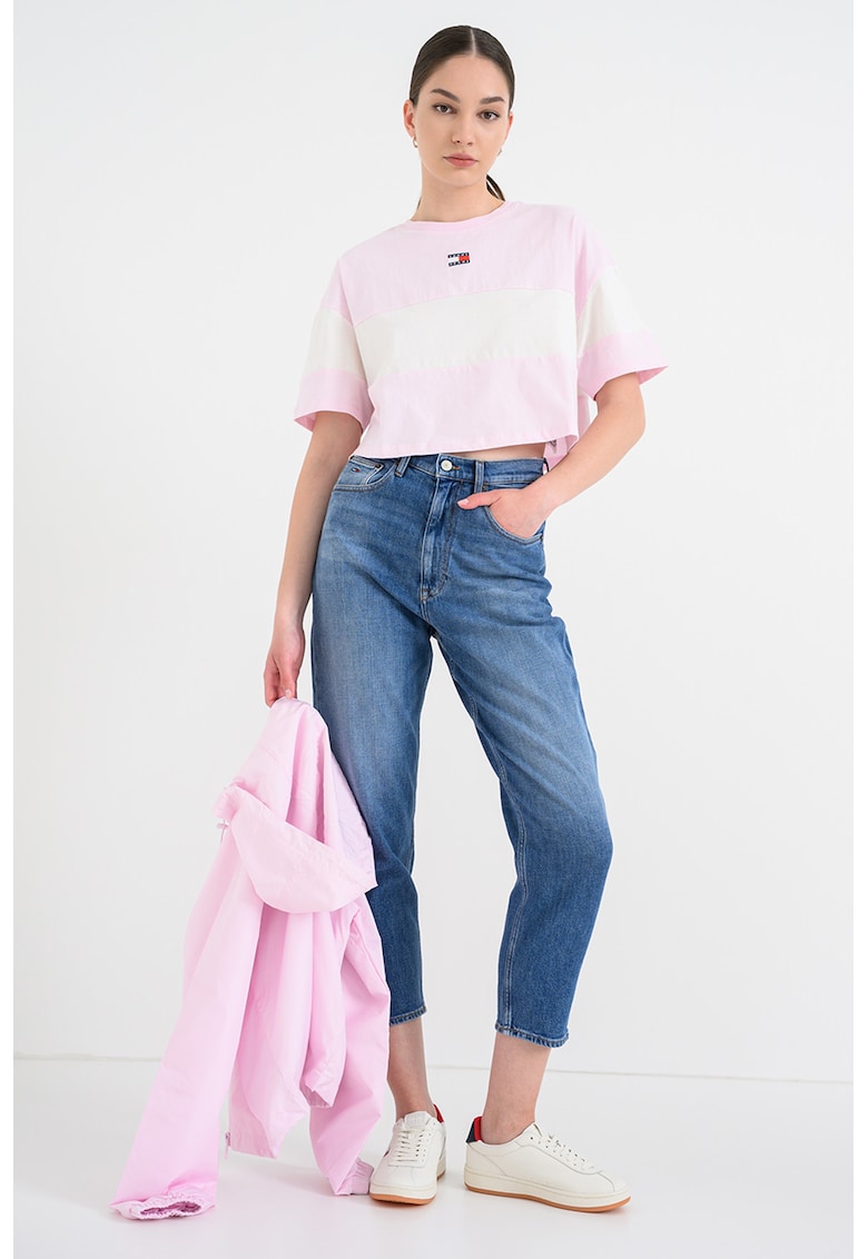 Tricou crop cu logo - Roz prafuit deschis/Alb murdar