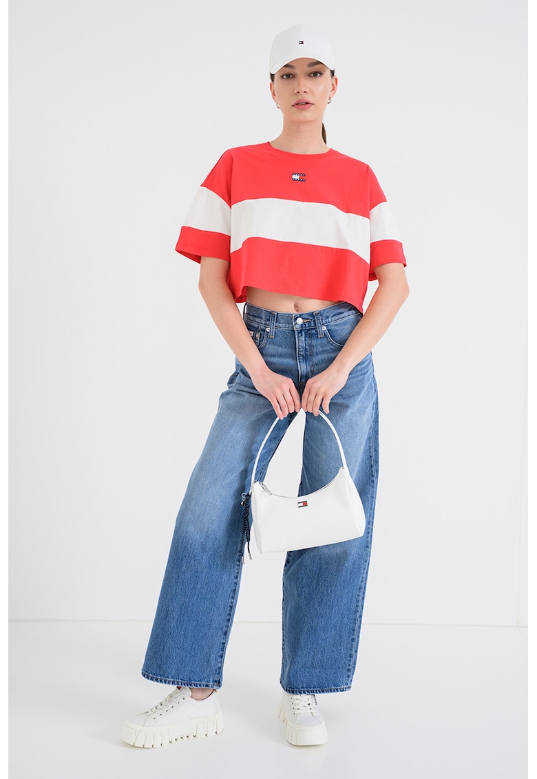 Tricou crop cu logo - Alb antichizat/Rosu capsuna