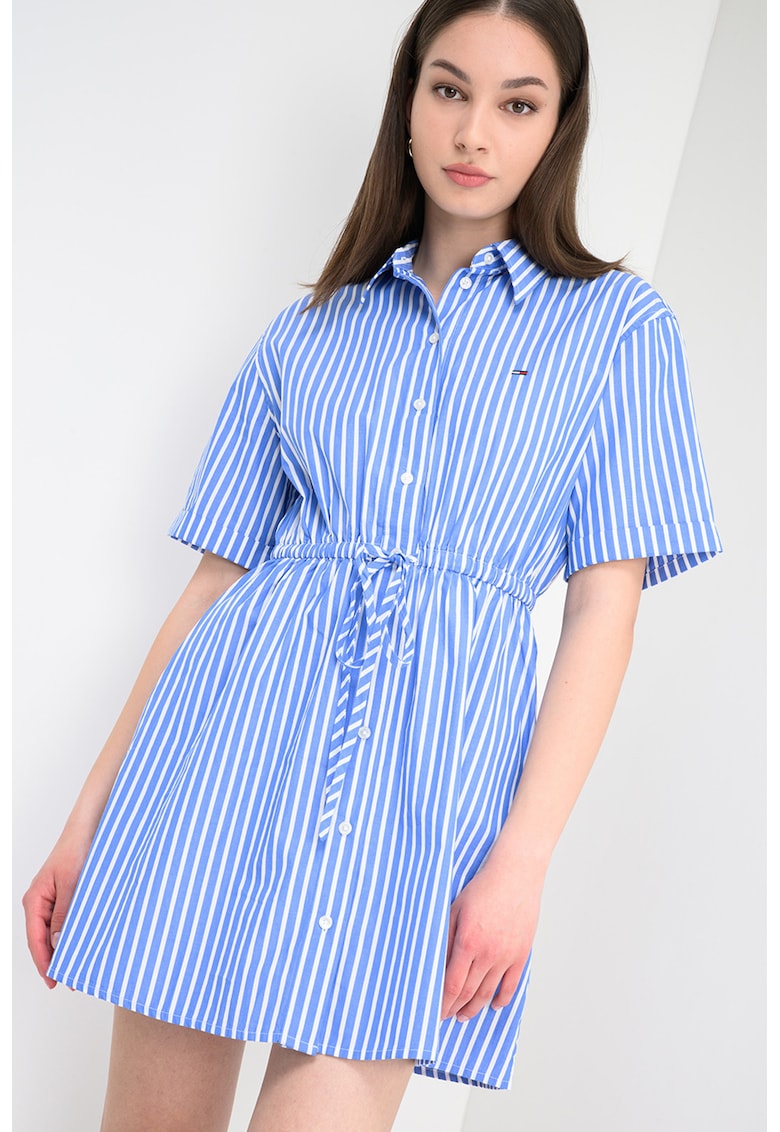 Rochie-camasa mini cu model in dungi - Albastru safir