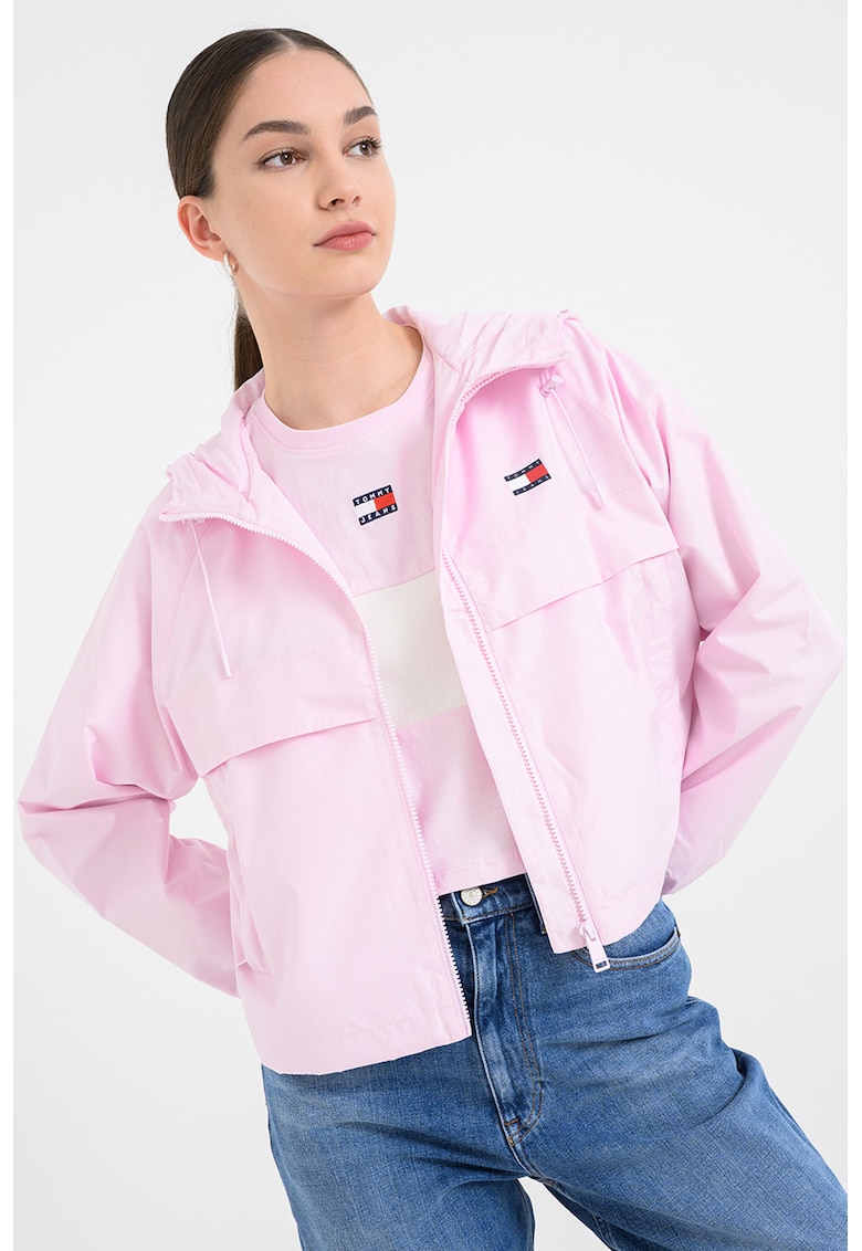 Jacheta crop cu gluga - Roz bombon