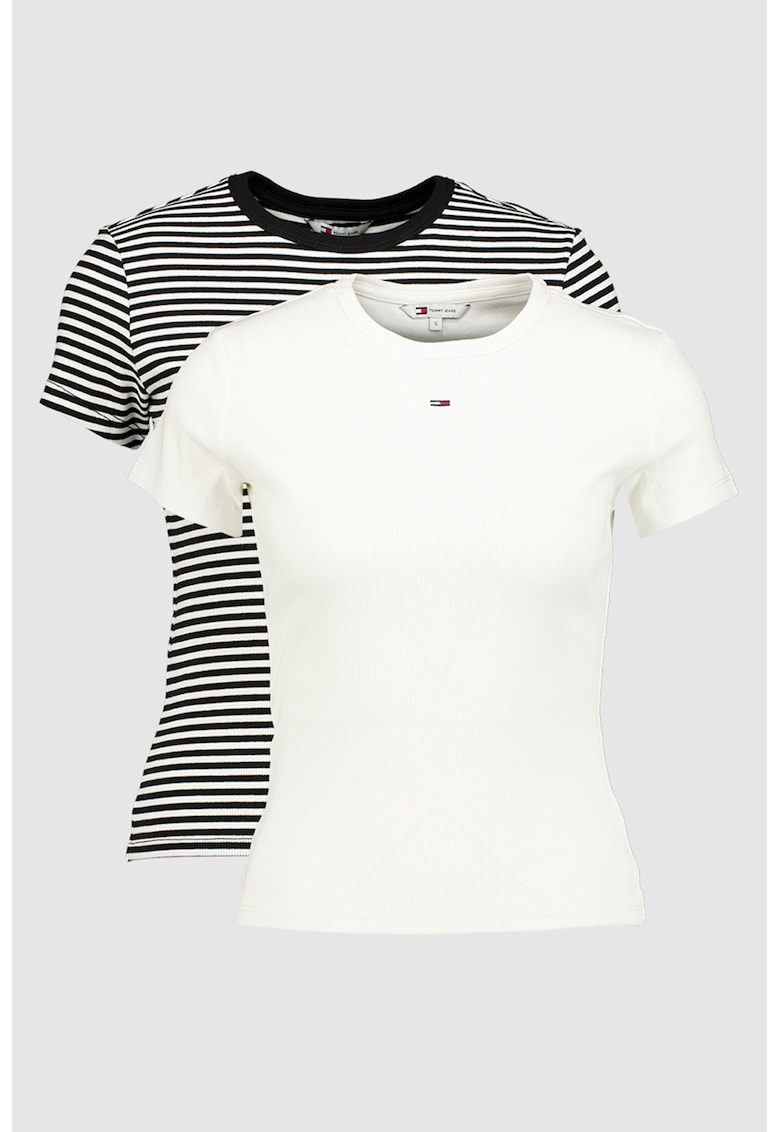 Set de tricouri slim fit cu decolteu la baza gatului - 2 piese - Alb arctic