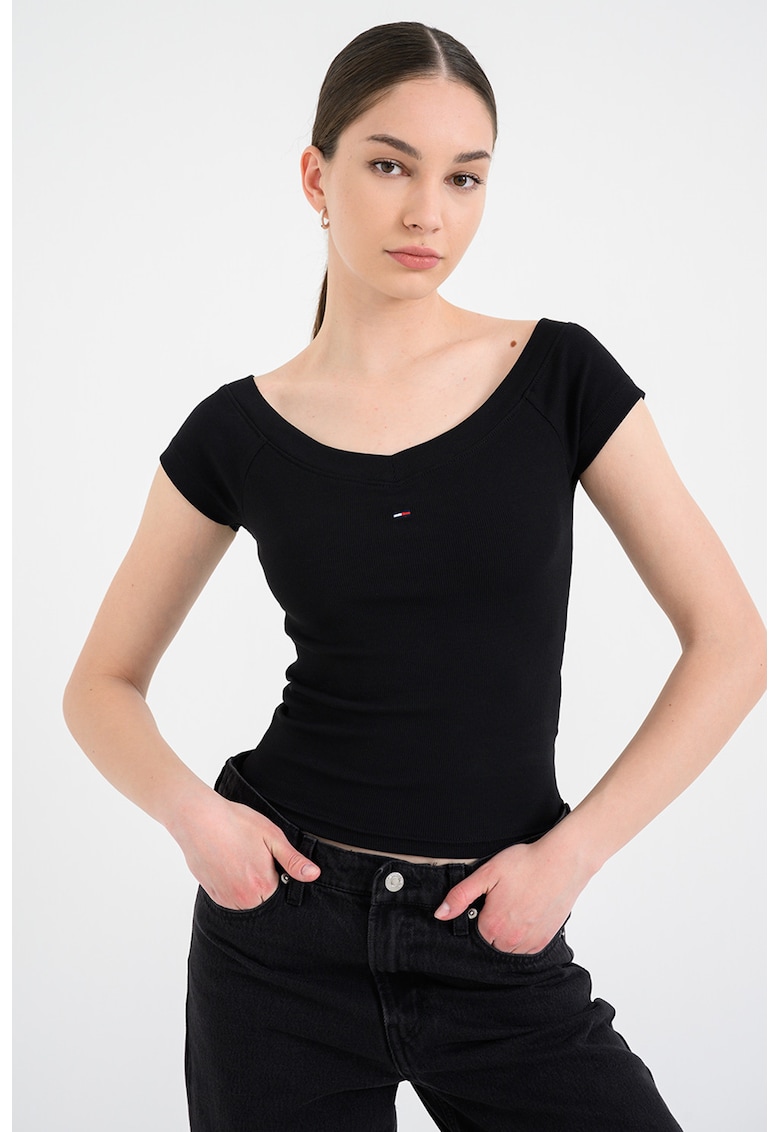 Tricou slim fit din amestec de bumbac - Negru antracit
