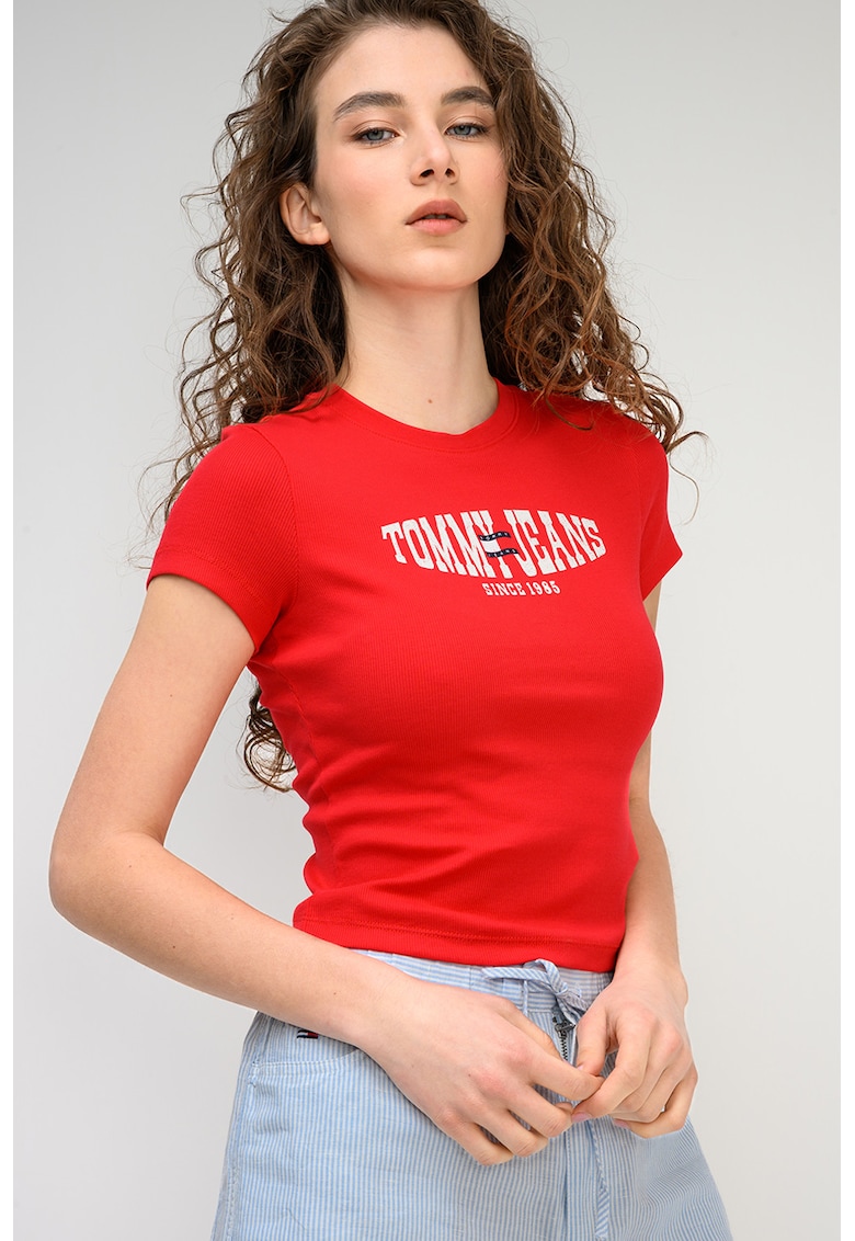 Tricou slim fit cu imprimeu logo - Alb/Rosu neon
