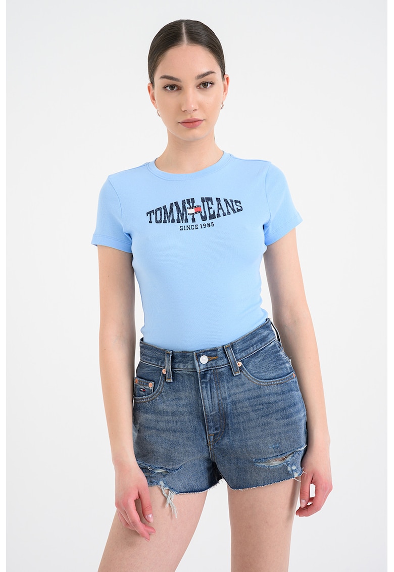 Tricou slim fit cu imprimeu logo - Albastru pastel